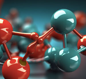 3D molecular structure model with blue and orange atoms connected by bonds symbolizing FSc chemistry