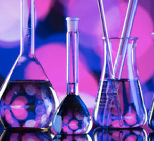 chemistry lab instruments in blue and pink colour representing Chemistry MDCAT