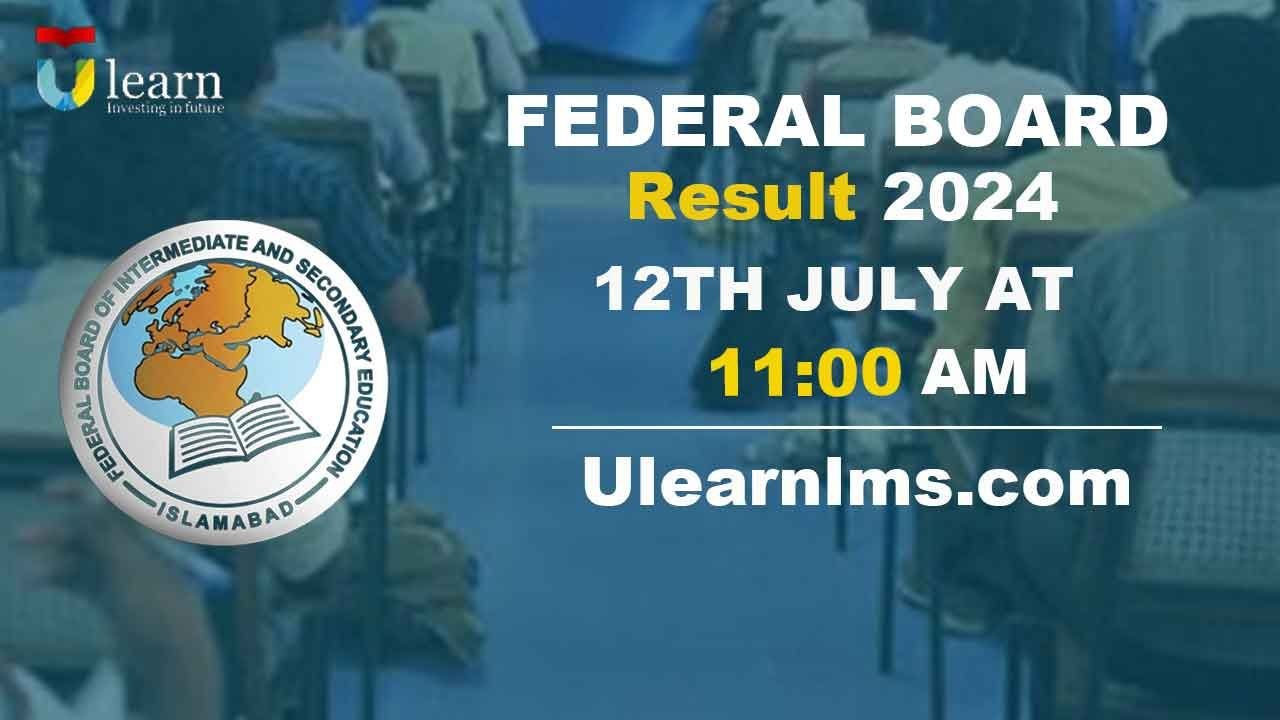 image of students giving exams with text federal board result 2024