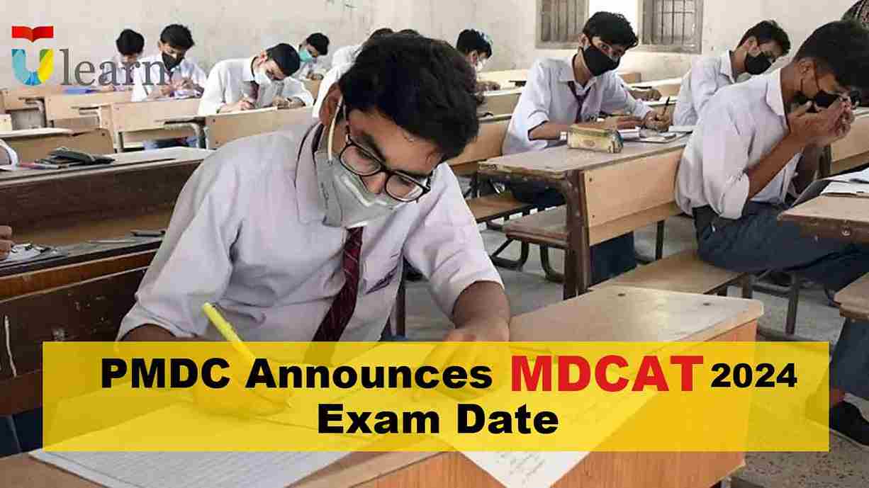 image of students giving mdcat exams with text PMDC announced mdcat exam date