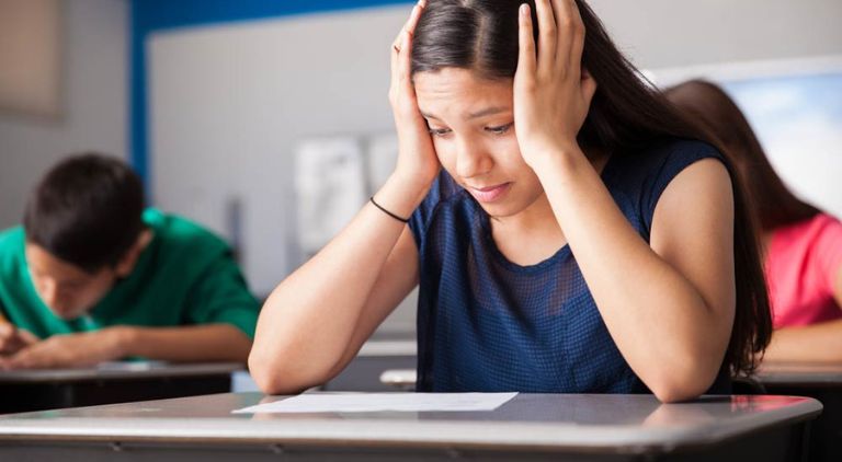 A girl facing anxiety during exam