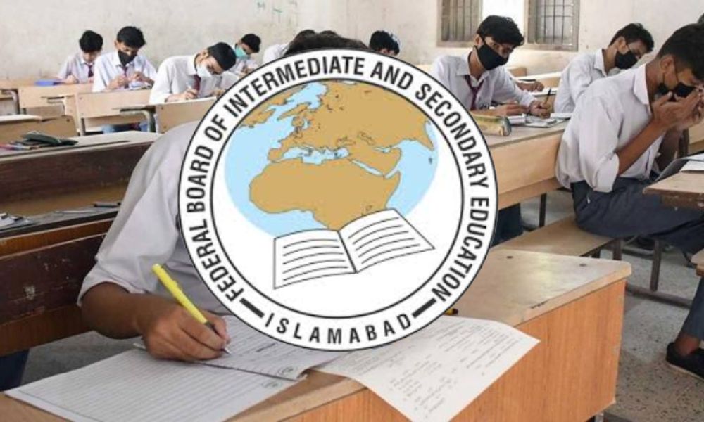 image of students giving exams with logo of federal board