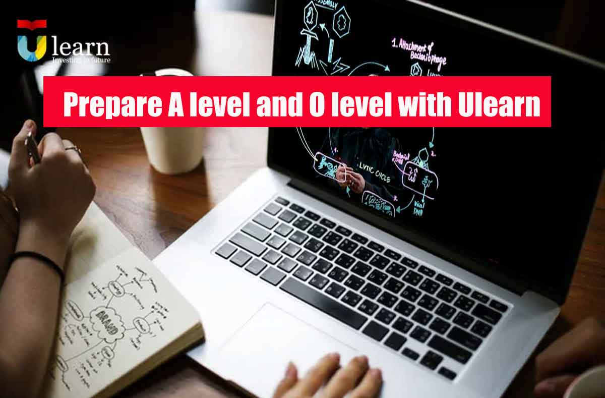 image of student learning on laptop with text prepare A level and O level with ulearn